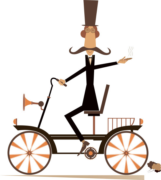 卡通人骑着复古自行车与世隔绝图片下载