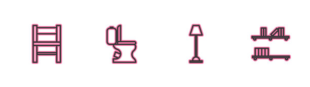 设置线椅子、落地灯、马桶和搁架图片下载