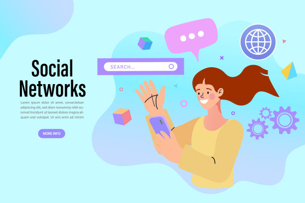 社会媒体影响。不同的社交媒体图标。矢量插图在平面风格。图片下载