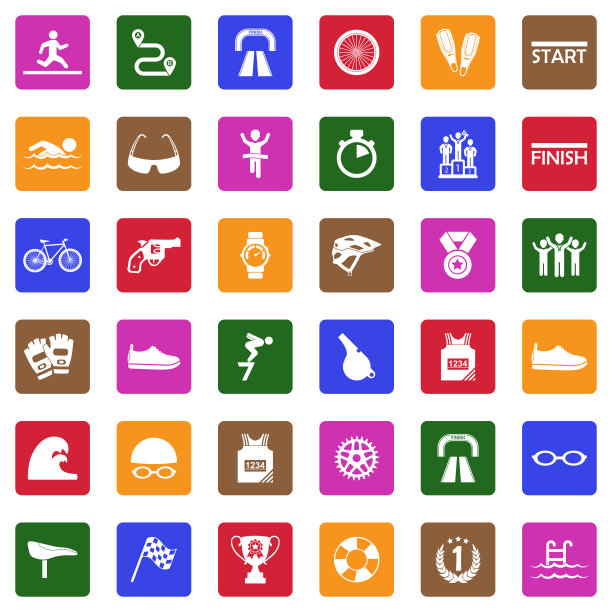 铁人三项图标。广场上的白色平面设计。矢量插图。图片下载