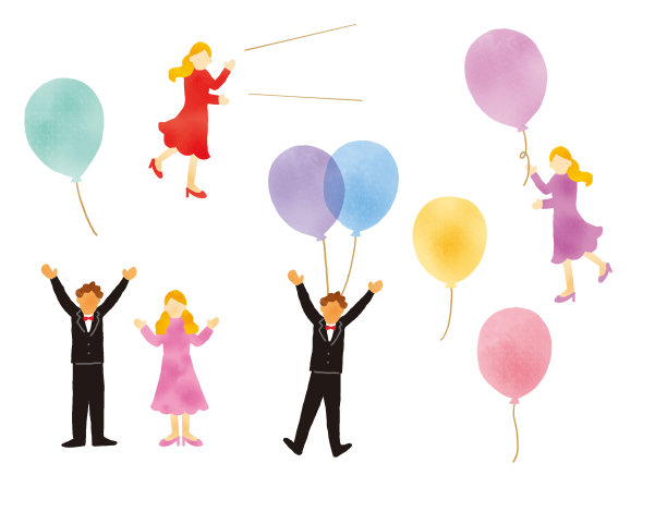 气球和时尚人士的插图集图片下载
