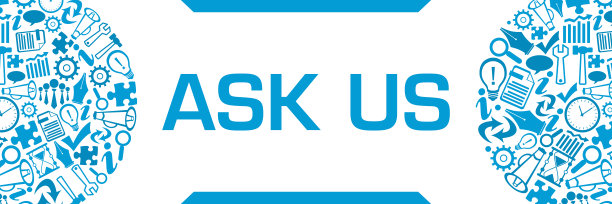 问我们蓝色商业标志圆形左右水平图片下载