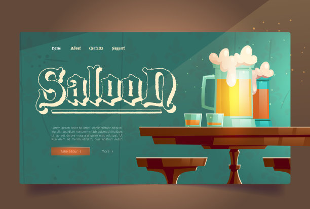 牛仔沙龙卡通降落，狂野西部酒馆图片下载