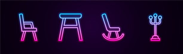 设置线扶手椅和外套架发光图片下载