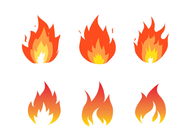 红色和橙色火焰火焰。炽热的火焰能量在白色背景。篝火图标集。矢量图图片下载