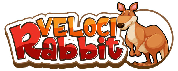 Velocirabbit字体横幅与卡通人物袋鼠隔离图片下载