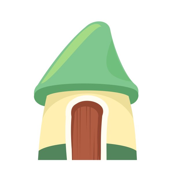 童话般的滑稽房子孤立。gnome的住所。美丽的卡通插图在白色的背景。绿色屋顶。木门。可爱的婴儿照片。向量图片下载