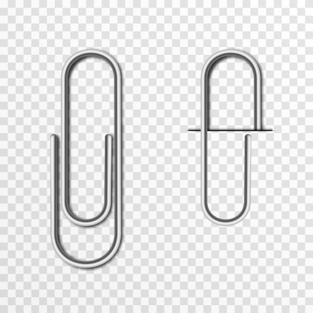 在孤立透明背景上的矢量回形针的集合。纸夹。金属回形针png。图片下载