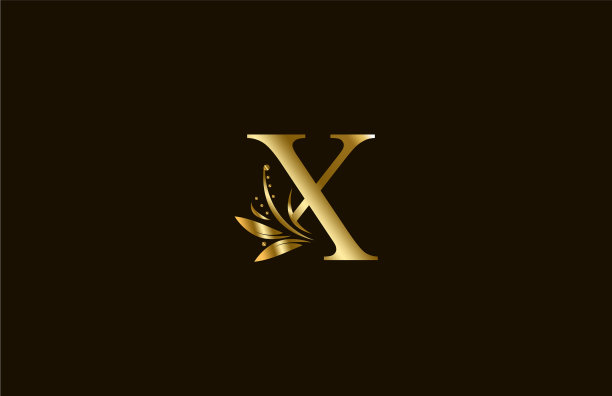 金色字母花饰字母x标志手册图片下载