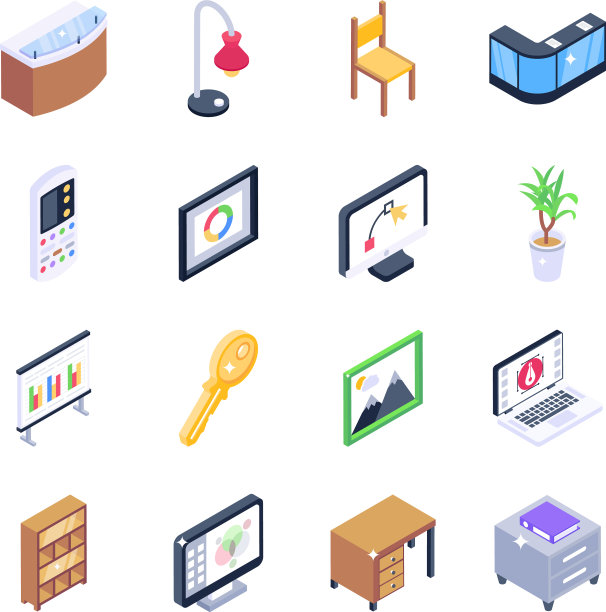 办公室家具等距图标包图片下载