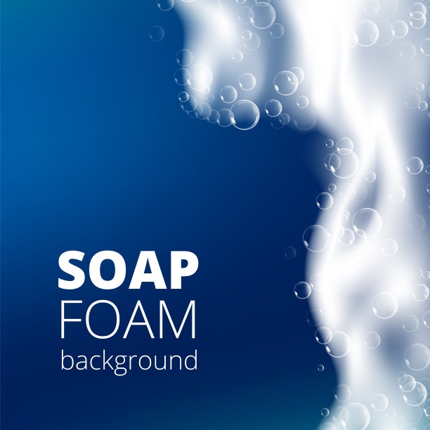 美丽的蓝色背景与现实的肥皂泡沫图片下载