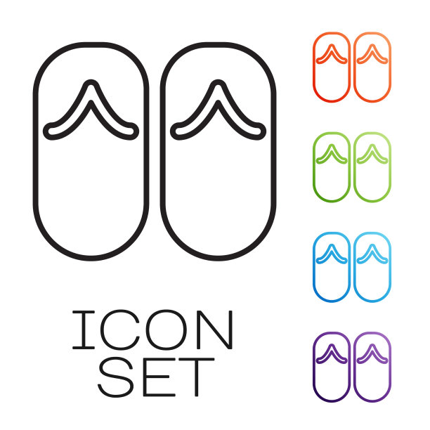 黑线flip flops图标孤立在白色图片下载