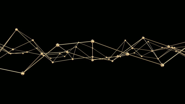 摘要技术丛背景从线和点。金色的分子结构。图片下载