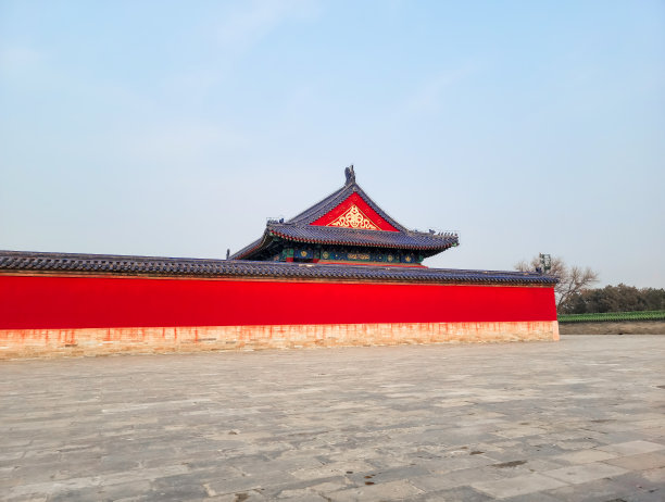 天坛古典建筑，中国复古红墙图片下载