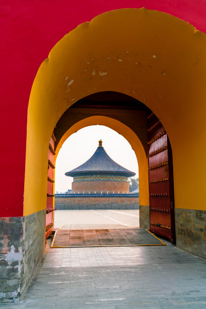 天坛古典建筑，中国复古红墙图片下载