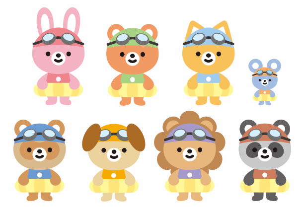 各种动物插图(兔子、熊、猫、老鼠、海狗、狮子、熊猫)图片下载