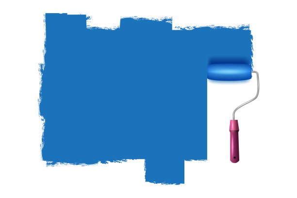 油漆滚筒与一长描彩色油漆上图片下载