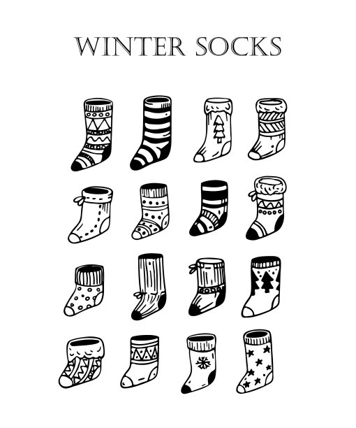 可爱的手绘冬季袜子图形集图片下载