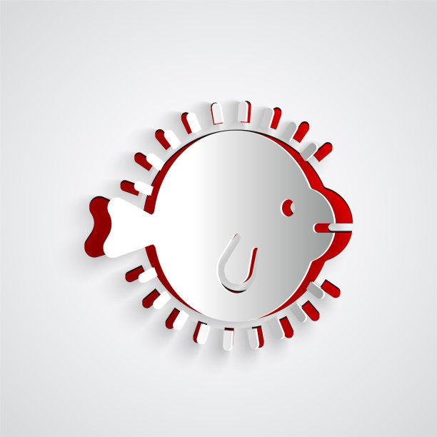 剪纸河豚鱼图标孤立在灰色图片下载