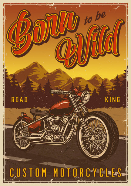 摩托车复古彩色海报图片下载