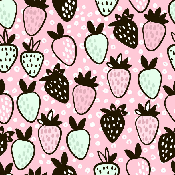 无缝图案与手绘草莓可爱图片下载