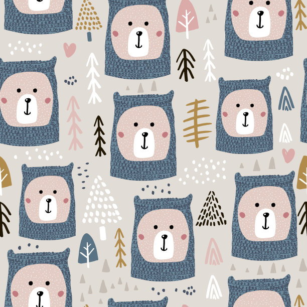 无缝图案与可爱的小熊脸在针织图片下载