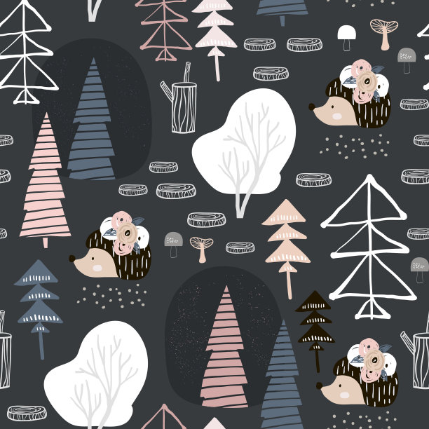 有花元素的无缝图案刺猬图片下载