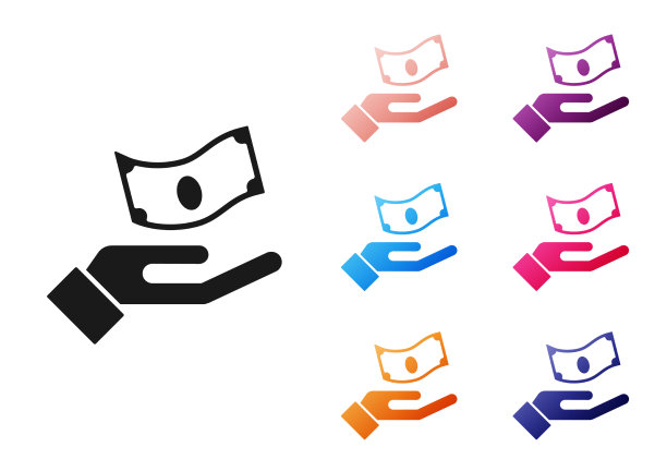 黑手拿着钱的图标孤立在白色上图片下载