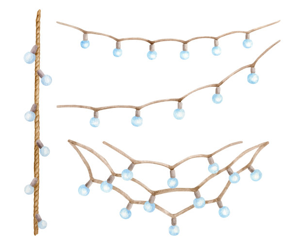 彩色水彩红、蓝、黄仙女灯。寒假向量图片下载