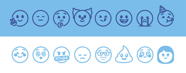 表情符号被隔离。线条艺术面对不同的滑稽情绪。简单的现代设计图标。聊天的元素。用于移动应用程序、社交媒体或web的UI、UX。平面风格矢量插图。图片下载