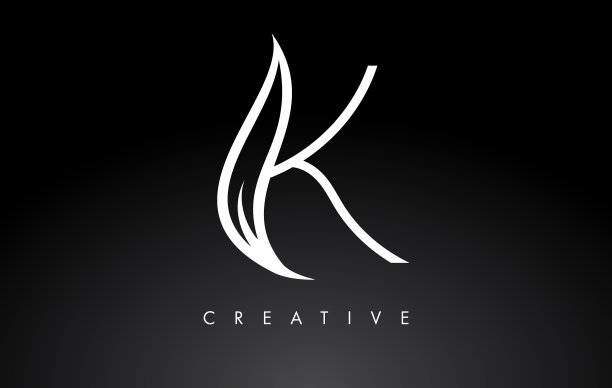 K字母标志与字母叶概念在黑色图片下载
