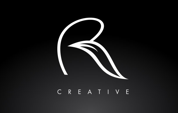 R字母标志与字母叶概念在黑色图片下载