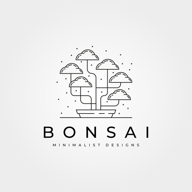 线条艺术盆景树图标标志标志设计图片下载