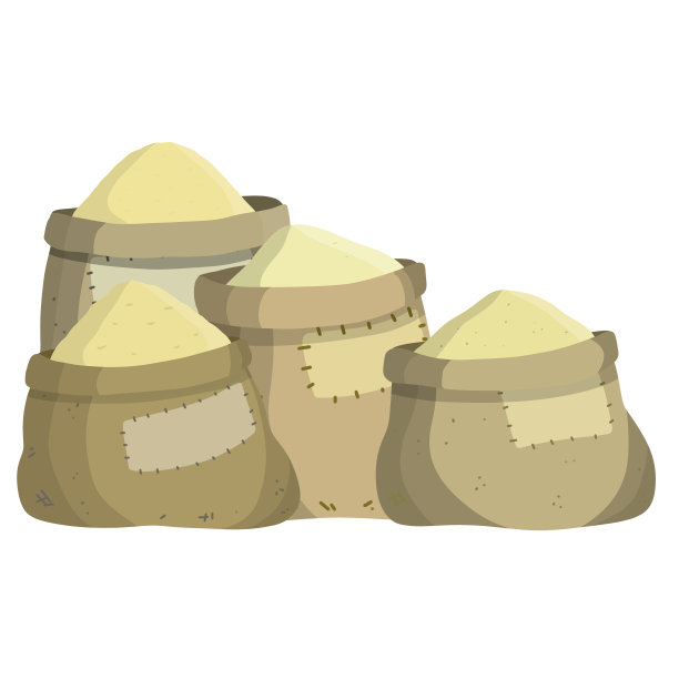 帆布粗麻袋。卡通平面插图。粉碎机的乡村元素。谷物和面粉的包装。桩的小麦图片下载