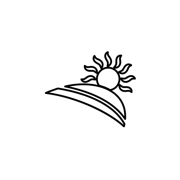 太阳、海洋矢量线图标。海和太阳轮廓矢量插图。图片下载