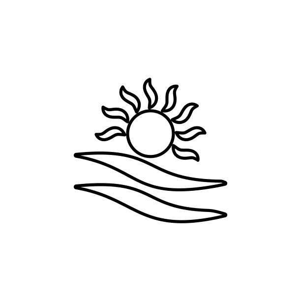 太阳、海洋矢量线图标。海和太阳轮廓矢量插图。图片下载