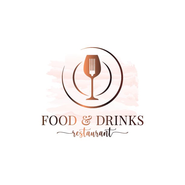 餐厅菜单上的食物和饮料。盘叉和葡萄酒杯水彩背景图片下载