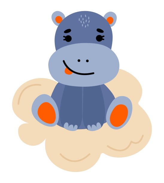 可爱的手绘河马坐在云上。婴儿动物概念插图托儿所，字符为儿童。图片下载