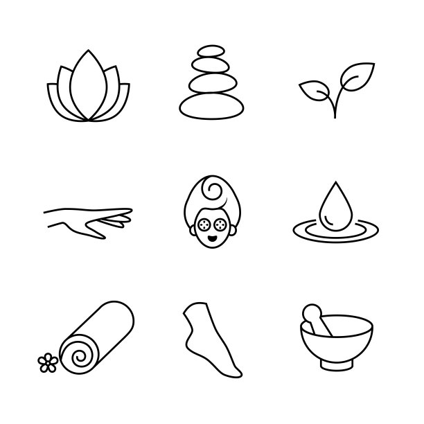 收集线性，现代风格的水疗中心，健康图标。矢量艺术。图片下载