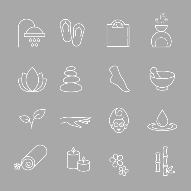 系列线性，现代风格的水疗中心，健康图标。矢量艺术。图片下载