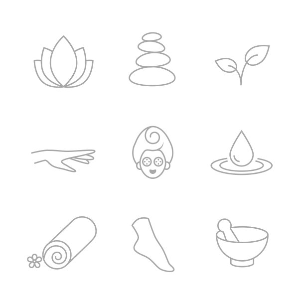 线性，现代风格的水疗，健康图标的集合。矢量艺术。图片下载