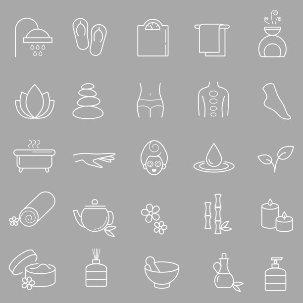 线性，现代风格的水疗，健康图标的集合。矢量艺术。图片下载