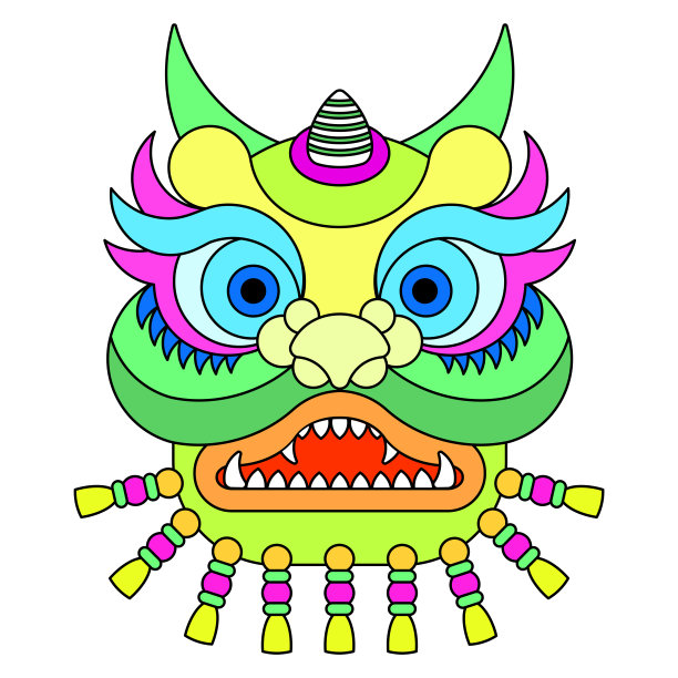 中国新年舞狮头。平面向量插图。图片下载