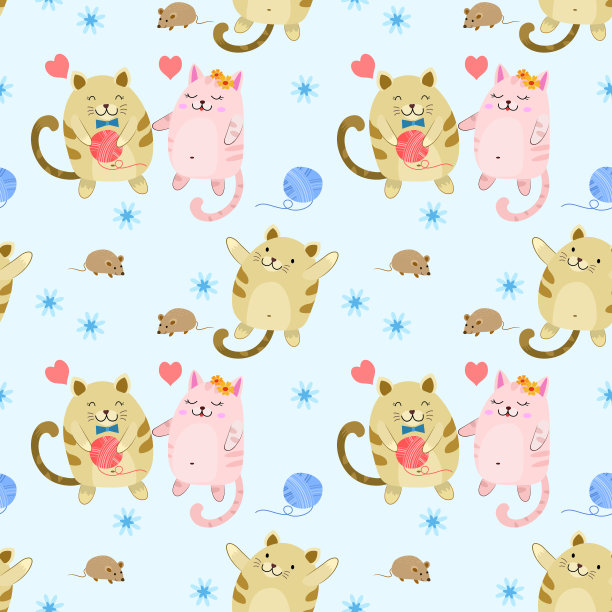 可爱的肥猫鼠无缝图案。图片下载