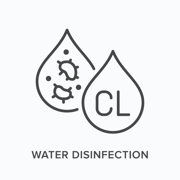 水消毒扁平线条图标。水滴的矢量轮廓图。用于液体净化的黑色细线性象形图图片下载