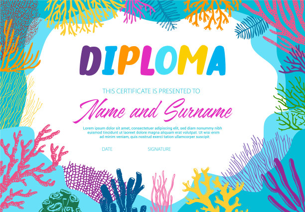 毕业证书与水下海藻模板图片下载