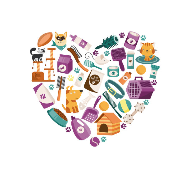 装饰元素宠物护理配件扁平图片下载