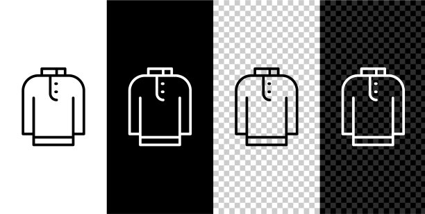 设线衬衫kurta图标孤立在黑色和图片下载