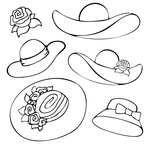 一套不同的矢量插图的夏天妇女的帽子在风格的扁平。手绘。夏季图片下载