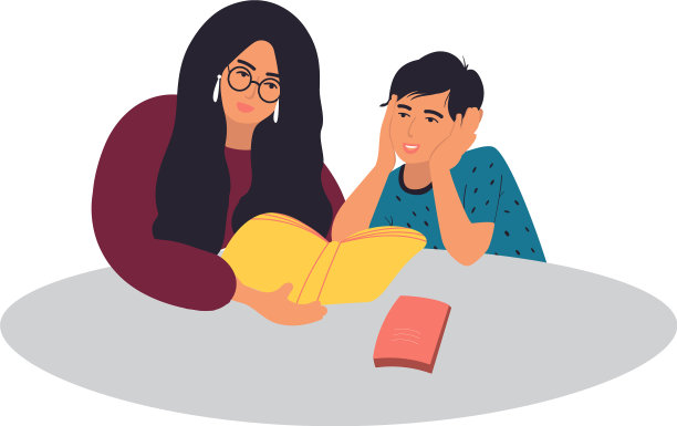 妈妈和儿子正在做家庭作业图片下载